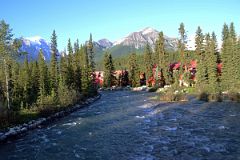 03 River Flowing Through Lake Louise Village With Mount Temple, Sheol Mountain and Fairview Mountain Beyond Early Morning From Lake Louise Village.jpg